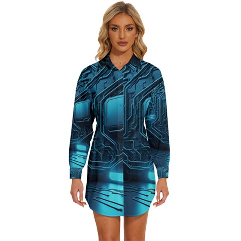 Technology Modern Womens Long Sleeve Shirt Dress by Simbadda