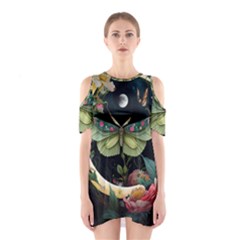 Flower Mot Moon Star Planet Shoulder Cutout One Piece Dress by Simbadda