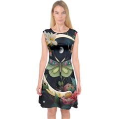 Flower Mot Moon Star Planet Capsleeve Midi Dress by Simbadda