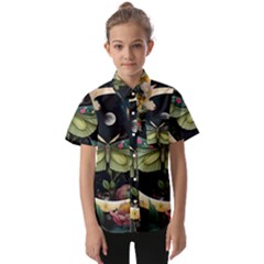 Flower Mot Moon Star Planet Kids  Short Sleeve Shirt by Simbadda