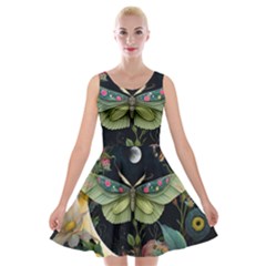 Flower Mot Moon Star Planet Velvet Skater Dress