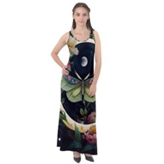 Flower Mot Moon Star Planet Sleeveless Velour Maxi Dress by Simbadda