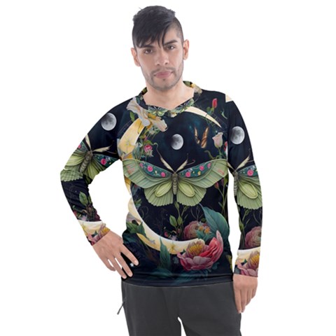 Flower Mot Moon Star Planet Men s Pique Long Sleeve Tee by Simbadda