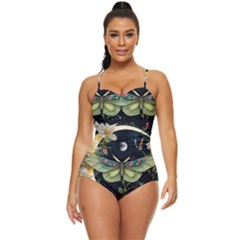 Flower Mot Moon Star Planet Retro Full Coverage Swimsuit by Simbadda