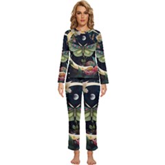 Flower Mot Moon Star Planet Womens  Long Sleeve Lightweight Pajamas Set by Simbadda