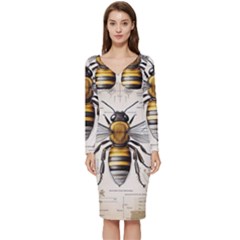 Bee Beekeeping Long Sleeve V-neck Bodycon Dress  by Simbadda