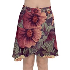 Flowers Pattern Chiffon Wrap Front Skirt by Simbadda