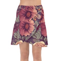 Flowers Pattern Wrap Front Skirt by Simbadda