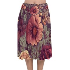 Flowers Pattern Velvet Flared Midi Skirt by Simbadda