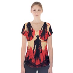 Demon Halloween Short Sleeve Front Detail Top by Simbadda