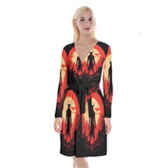 Demon Halloween Long Sleeve Velvet Front Wrap Dress by Simbadda