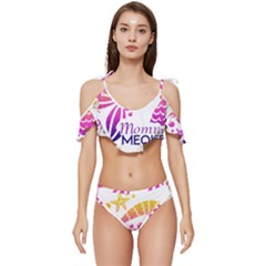 Mom Made Me Queen Ruffle Edge Tie Up Bikini Set	