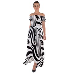 Animal Cute Pattern Art Zebra Off Shoulder Open Front Chiffon Dress by Amaryn4rt