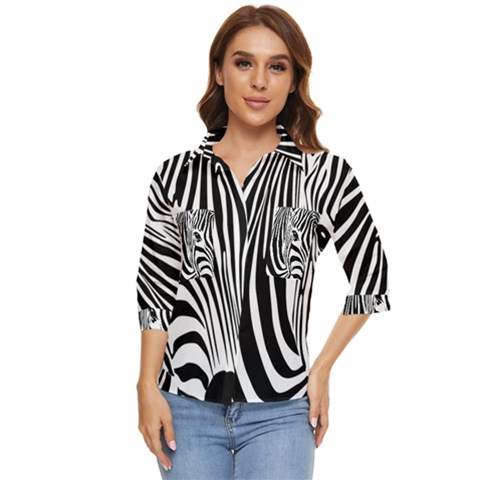 Animal Cute Pattern Art Zebra Women s Quarter Sleeve Pocket Shirt by Amaryn4rt