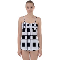 Black And White Pattern Babydoll Tankini Set