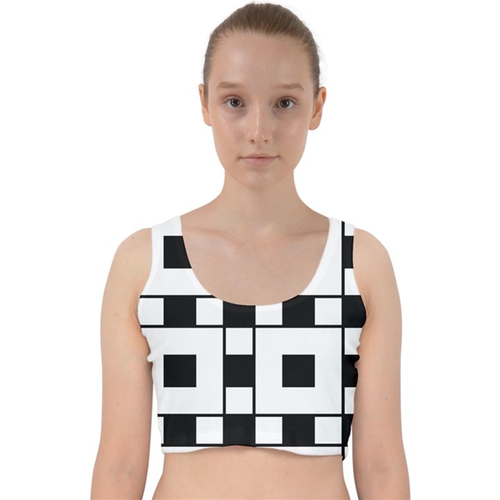 Black And White Pattern Velvet Racer Back Crop Top