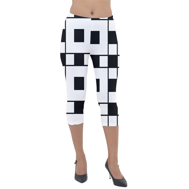 Black And White Pattern Lightweight Velour Capri Leggings 