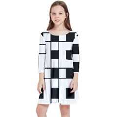 Black And White Pattern Kids  Quarter Sleeve Skater Dress