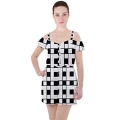 Black And White Pattern Ruffle Cut Out Chiffon Playsuit