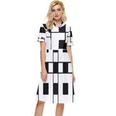 Black And White Pattern Button Top Knee Length Dress