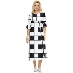 Black And White Pattern Double Cuff Midi Dress