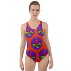 Christmas Candles Seamless Pattern Cut-out Back One Piece Swimsuit by Amaryn4rt