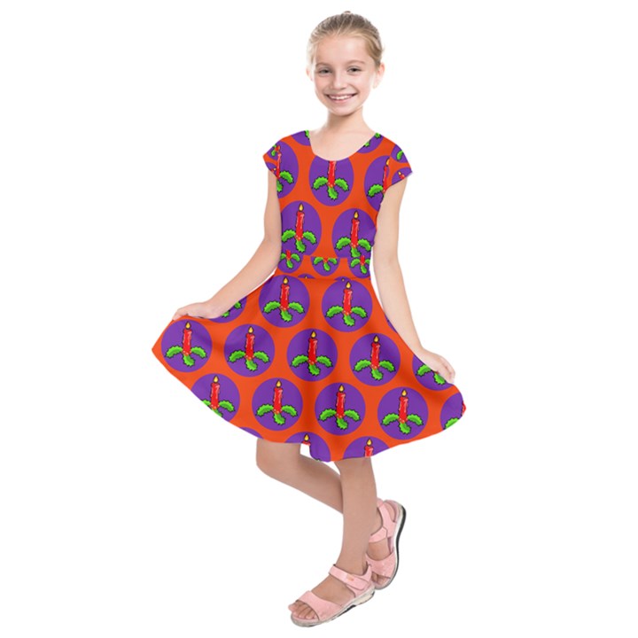 Christmas Candles Seamless Pattern Kids  Short Sleeve Dress