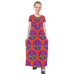 Christmas Candles Seamless Pattern Kids  Short Sleeve Maxi Dress by Amaryn4rt