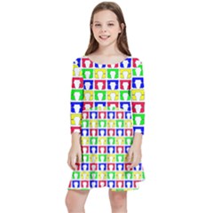 Colorful Curtains Seamless Pattern Kids  Quarter Sleeve Skater Dress by Amaryn4rt