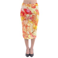 Monotype Art Pattern Leaves Colored Autumn Midi Pencil Skirt by Amaryn4rt