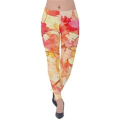 Monotype Art Pattern Leaves Colored Autumn Velvet Leggings by Amaryn4rt