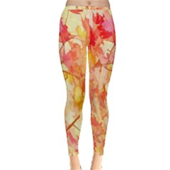 Monotype Art Pattern Leaves Colored Autumn Inside Out Leggings by Amaryn4rt