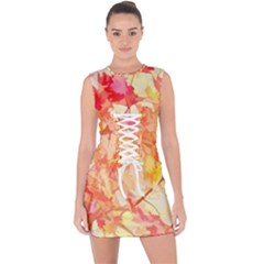 Monotype Art Pattern Leaves Colored Autumn Lace Up Front Bodycon Dress by Amaryn4rt