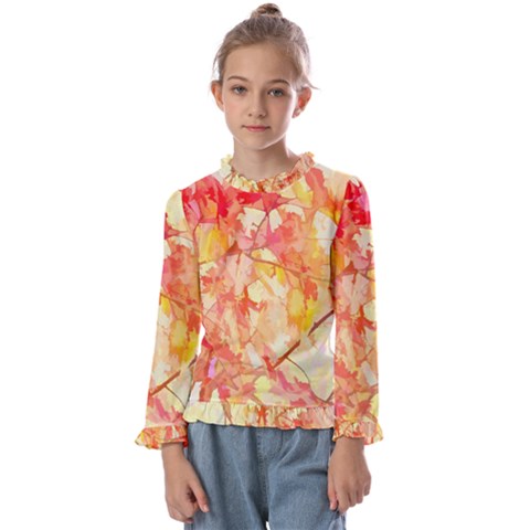 Monotype Art Pattern Leaves Colored Autumn Kids  Frill Detail Tee by Amaryn4rt