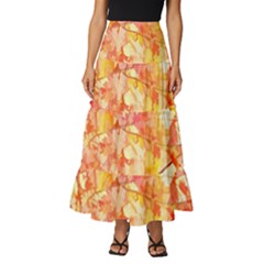 Monotype Art Pattern Leaves Colored Autumn Tiered Ruffle Maxi Skirt by Amaryn4rt