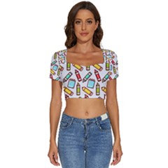 Seamless Pixel Art Pattern Short Sleeve Square Neckline Crop Top  by Amaryn4rt