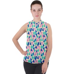 Pop Triangles Mock Neck Chiffon Sleeveless Top by ConteMonfrey