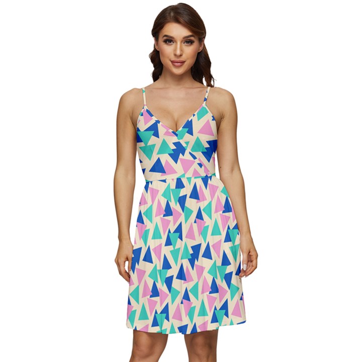 Pop Triangles V-Neck Pocket Summer Dress 