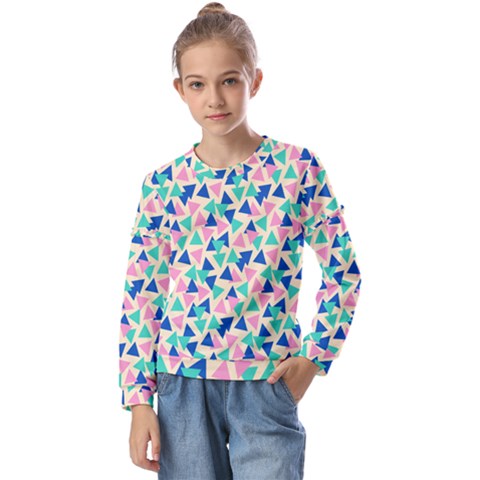 Pop Triangles Kids  Long Sleeve Tee With Frill  by ConteMonfrey