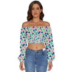 Pop Triangles Long Sleeve Crinkled Weave Crop Top