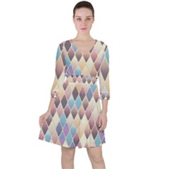 Abstract Colorful Diamond Background Tile Quarter Sleeve Ruffle Waist Dress by Amaryn4rt