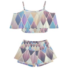 Abstract Colorful Diamond Background Tile Kids  Off Shoulder Skirt Bikini by Amaryn4rt