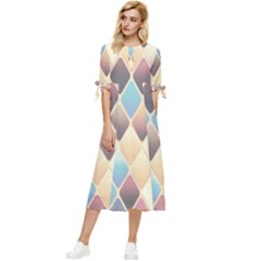 Abstract Colorful Diamond Background Tile Bow Sleeve Chiffon Midi Dress by Amaryn4rt