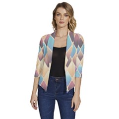 Abstract Colorful Diamond Background Tile Women s Draped Front 3/4 Sleeve Shawl Collar Jacket by Amaryn4rt