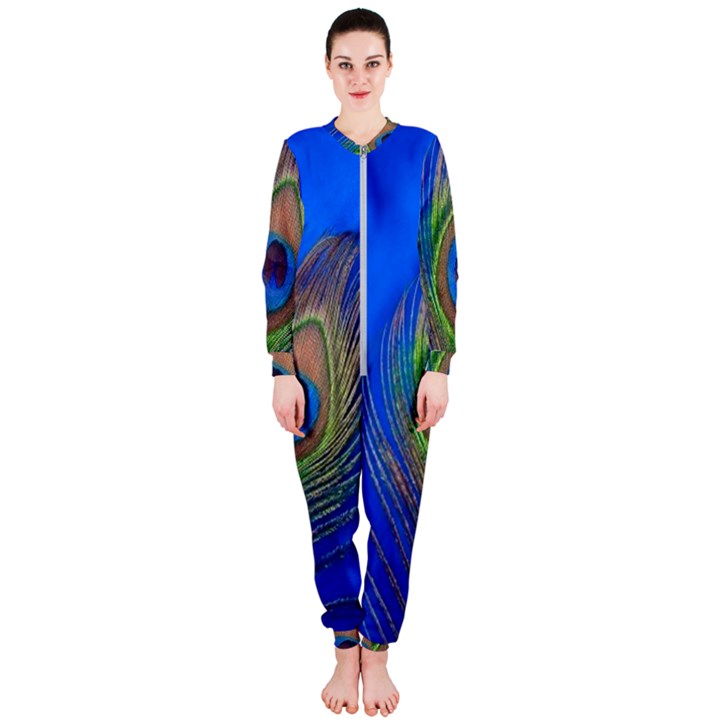 Blue Peacock Feather OnePiece Jumpsuit (Ladies)