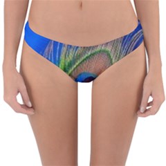 Blue Peacock Feather Reversible Hipster Bikini Bottoms