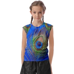 Blue Peacock Feather Kids  Raglan Cap Sleeve Tee by Amaryn4rt