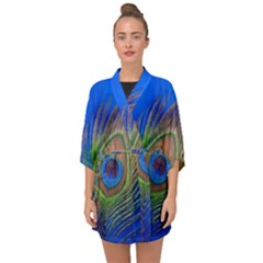 Blue Peacock Feather Half Sleeve Chiffon Kimono by Amaryn4rt