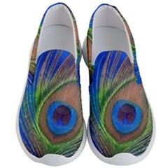 Blue Peacock Feather Men s Lightweight Slip Ons by Amaryn4rt