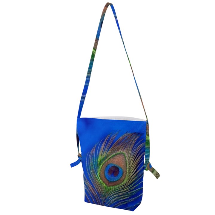 Blue Peacock Feather Folding Shoulder Bag